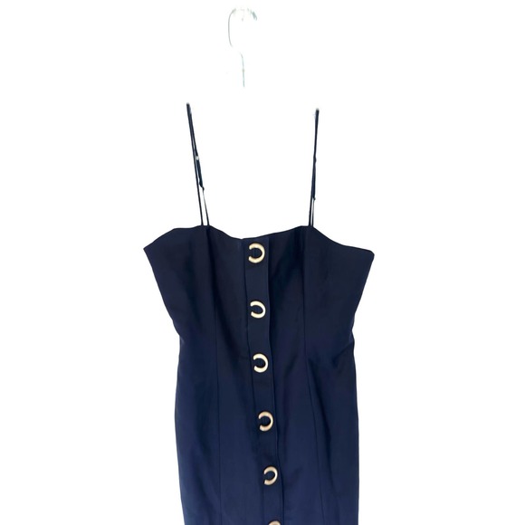 Finders Keepers Navy Blue Rae Gold Button Sleeveless Midi Pencil Dress Size 6 - Picture 4 of 12